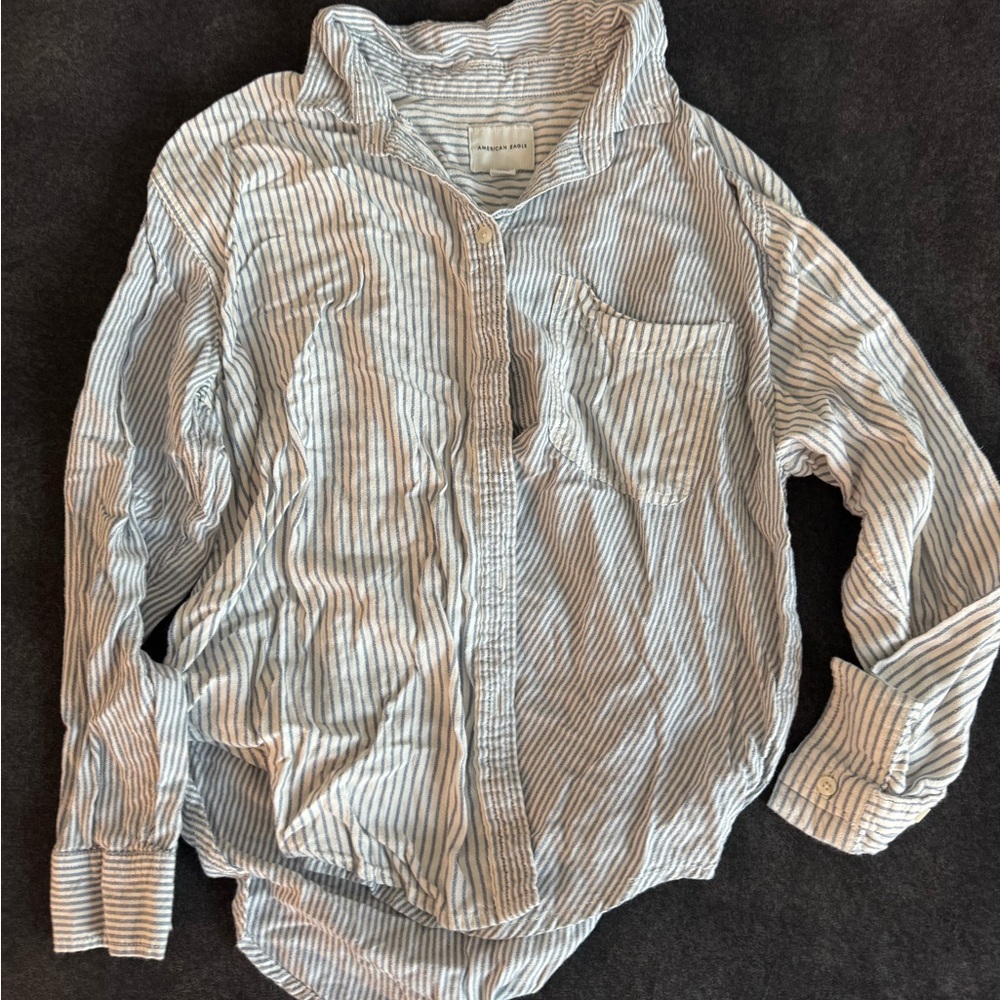 American Eagle Outfitters Blue and White Striped Casual Shirt